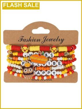 Thanksgiving Heishi Clay Beaded Stretch Bracelet Set Multilayer Stackable